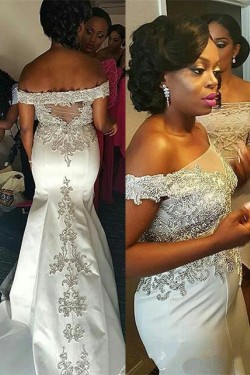 Mermaid Off-the-Shoulder Lace Satin Wedding Dresses Bridal Gowns 3030311