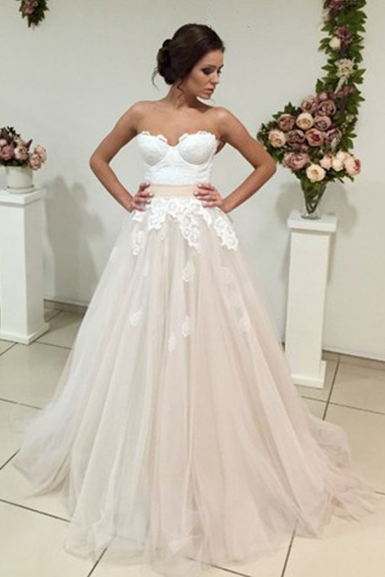 A-Line Sweetheart Lace Tulle Wedding Dresses Bridal Gowns 3030317