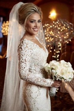 Sexy Mermaid Long Sleeves Lace Wedding Dresses Bridal Gowns 3030321